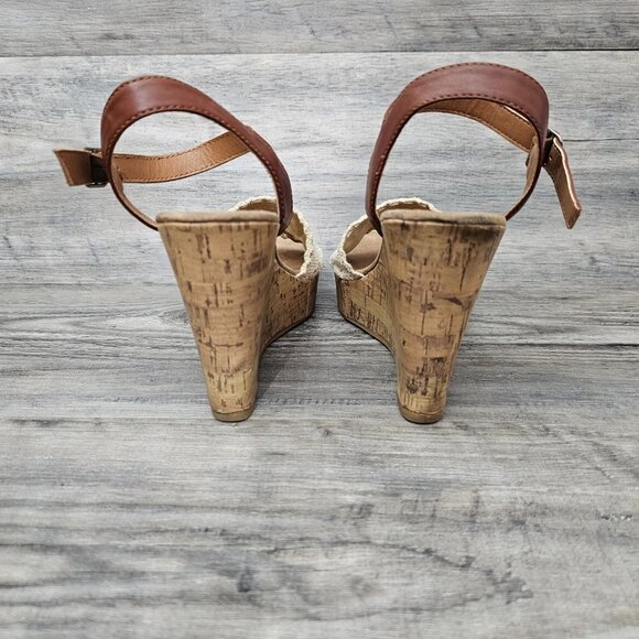 Maurices Baritt Wedge Platform Boho Crochet Sandals Brown And Cream Size 8 - Picture 8 of 11